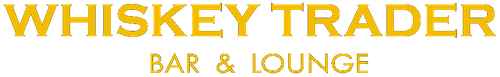 Logo text reading 'WHISKEY TRADER' with 'BAR & LOUNGE' underneath in gold lettering.